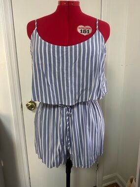 Abercrombie & Fitch Women’s Blue and White Striped Sleeveless Romper